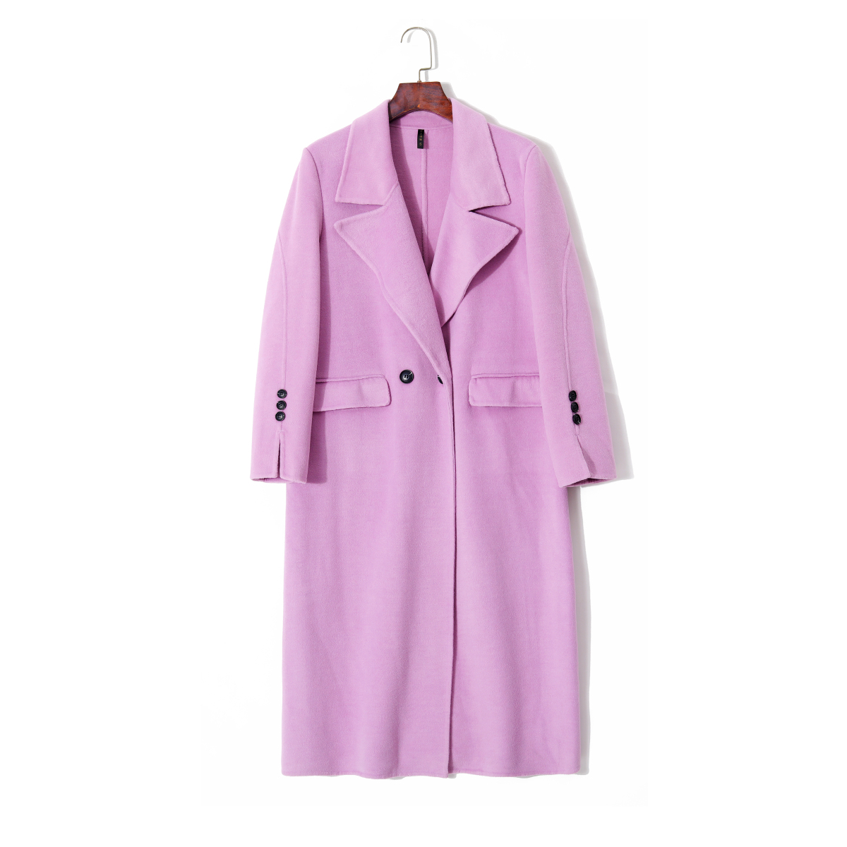 秋冬淡紫色双面呢大衣修身中长款