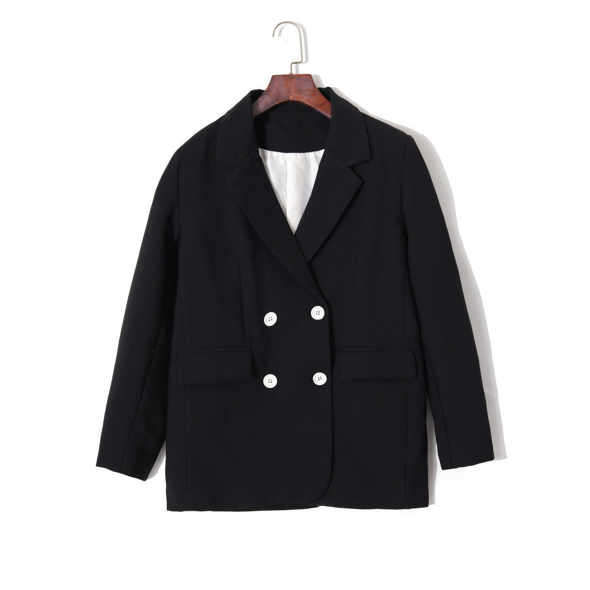 秋冬季黑色双排扣西装外套女宽松显瘦职业装通勤休闲百搭西服上衣