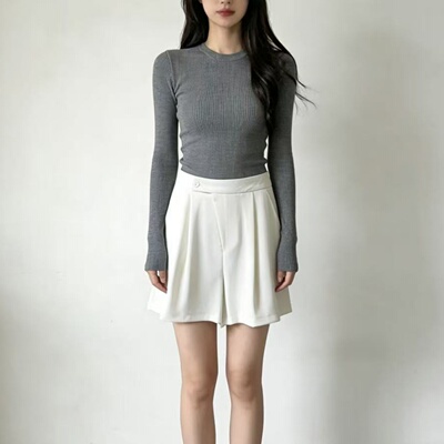 夏季高腰垂坠显瘦西装阔腿短裤