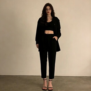 2026春夏高腰八分休闲裤女 垂坠感前短后长脚口 显瘦烟管裤百搭