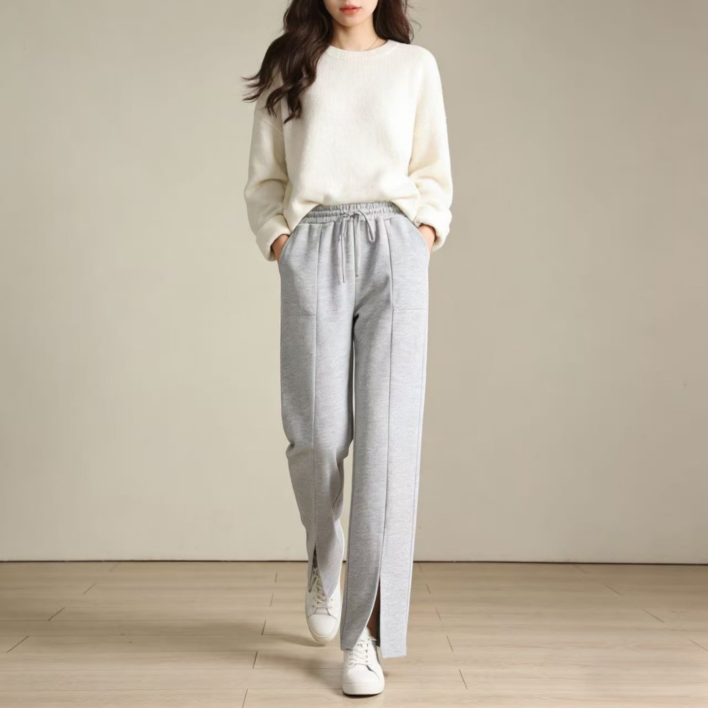 2026春秋季松紧腰宽松卫裤女 舒适垂感直筒裤 简约抽绳休闲裤长裤,女装/女士精品,卫裤,淘宝优惠券,粉丝福利购,淘宝优惠卷