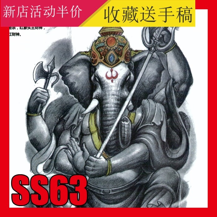 纹身书籍手稿画册图案菩萨佛陀老传统凤凰满背如来骑象观音素材