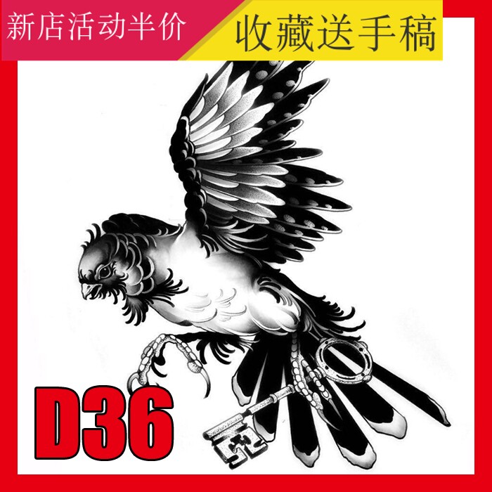 欧美黑灰school纹身手稿动物图案小鸟猫咪狼鹰图片素材电子版资料