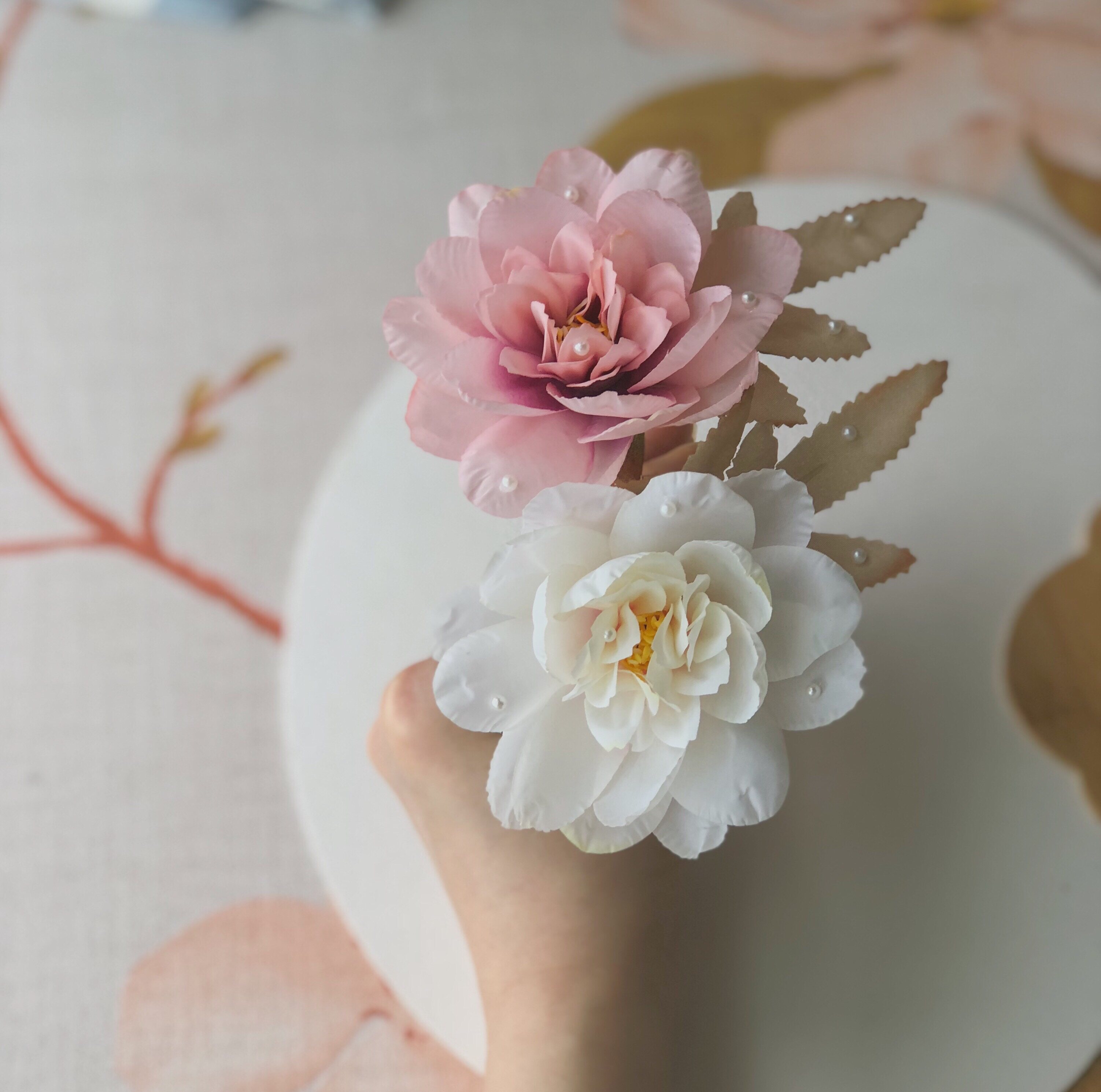 {花叶牡丹.绢花发钗}满48包邮汉服发夹发钗发簪子古装发饰唐风