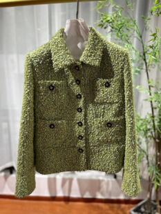 高级手工定制  苹果绿中古短款小外套  男女同款