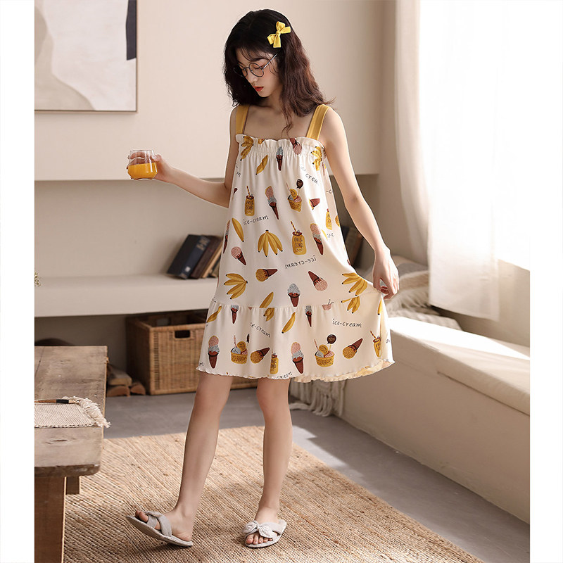 3多拉美睡裙女夏季薄款纯棉性感甜美吊带背心睡衣全棉连衣裙家居服