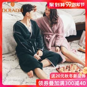 Dora vẻ đẹp san hô nhung nam áo ngủ nữ mùa đông cừu cashmere đồ ngủ vài mùa thu và áo choàng mùa đông dày yukata dài - Night Robe