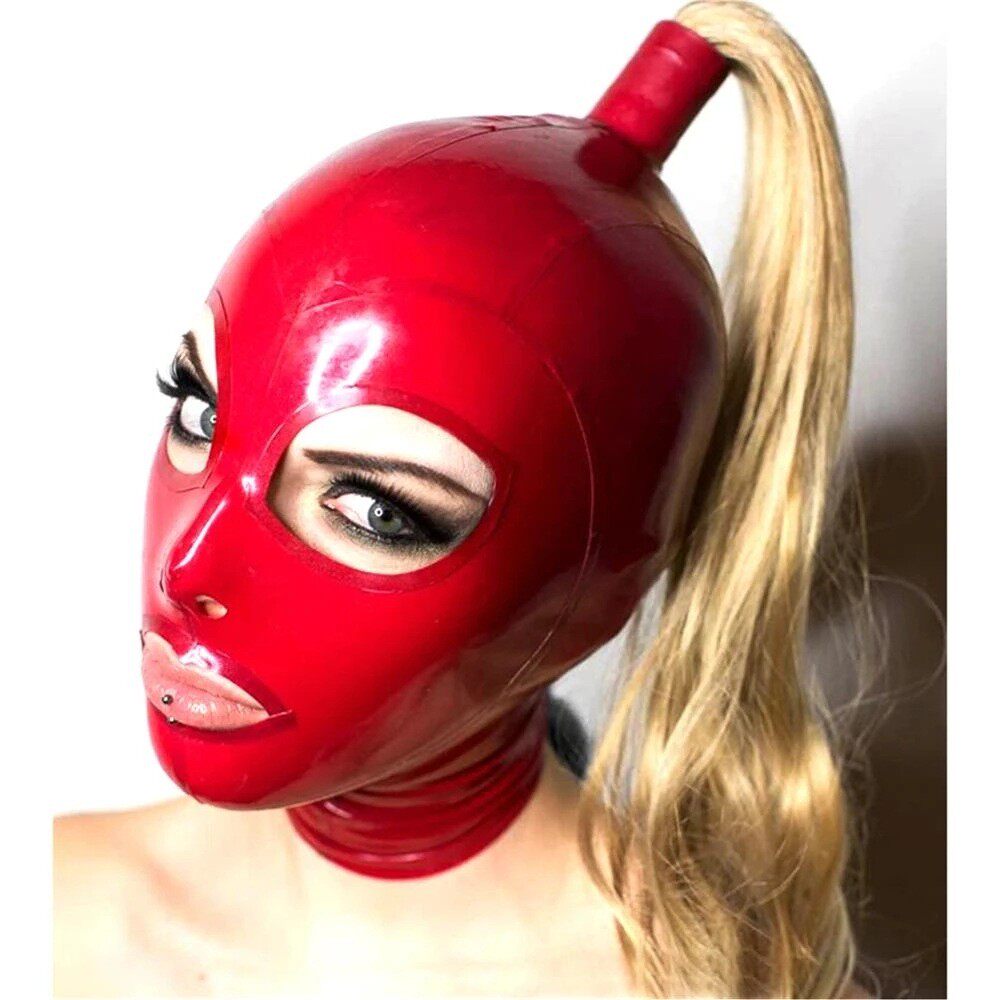 思慕 乳胶头套面具cosplay角色扮演金发假发马尾时尚胶衣头套