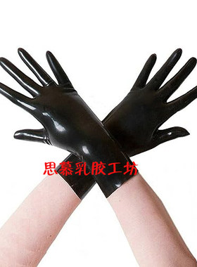 latex天然乳胶手套成人情趣短款乳胶黑色一体成型手套性感COS手套