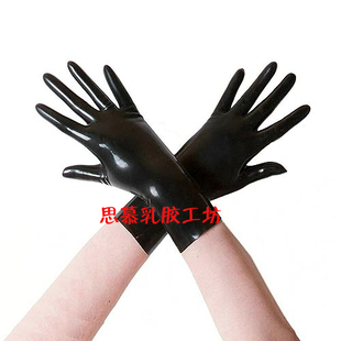latex天然乳胶手套成人情趣短款乳胶黑色一体成型手套性感COS手套