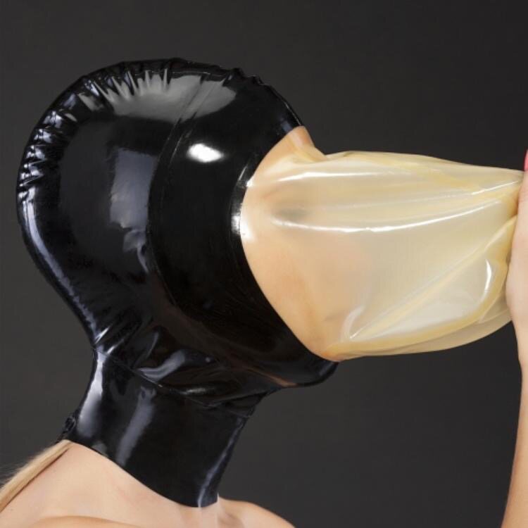 思慕乳胶头套拼接透明乳胶面具超薄弹力面罩后面拉链恋物男女窒息