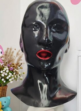 乳胶头套女款全包乳胶面罩带鼻管牙套窒息感3D面具派对COS派对