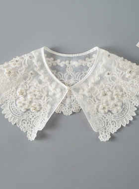 秋冬棉服假领子女毛线绣花小披肩