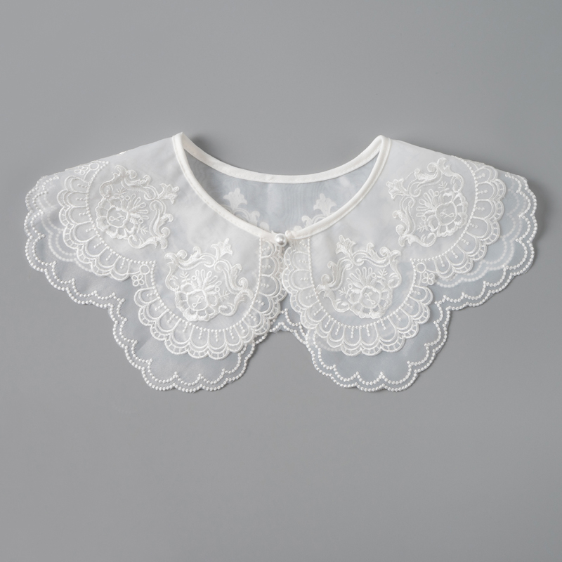 双层欧根纱绣花假领子配裙小披肩