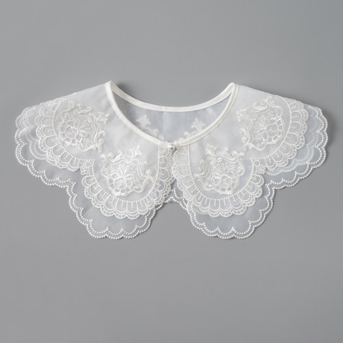 双层欧根纱绣花假领子配裙小披肩