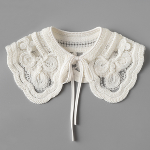 领先生毛线绣花假领秋冬外搭毛衣装 百搭假衣领 饰领小香蕾丝领韩版
