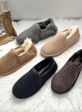 羊皮毛一体雪地靴男冬季加绒加厚一脚蹬保暖女低帮面包鞋大码棉鞋