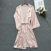 睡袍女冰丝绸春秋夏空调房百搭蕾丝配吊带套装 浴袍 可外穿纯色薄款