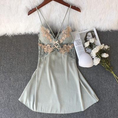 冰丝夏季性感纯欲风蕾丝吊带睡裙