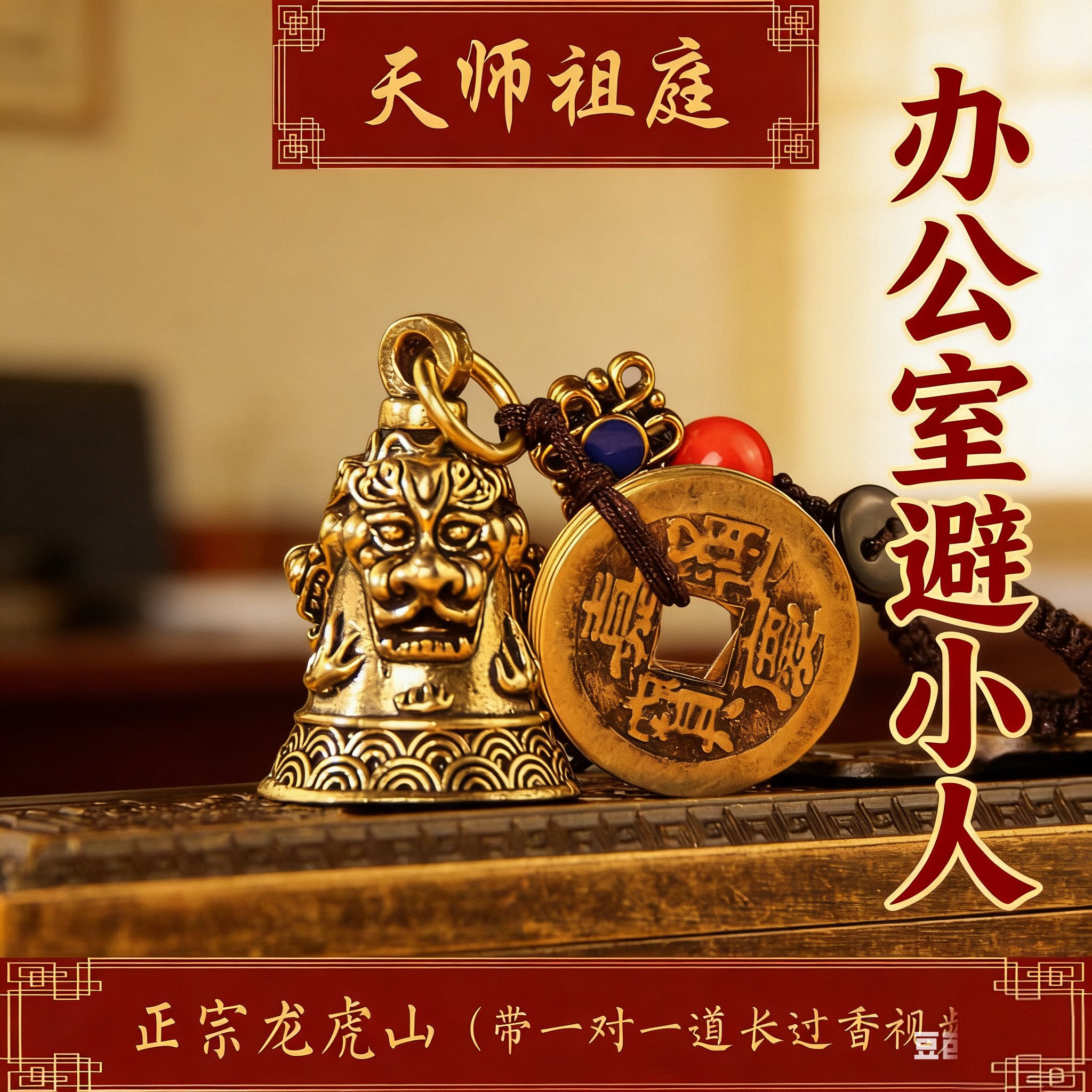 龙虎山天师祖庭道家赦令法物辟防惊吓随身钥匙情侣扣防小人三狮铃