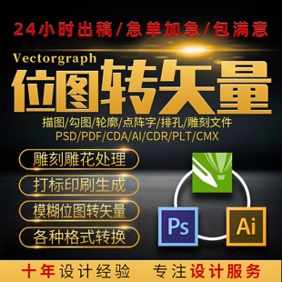 图片转矢量线稿轮廓PS/CDR/AI勾图设计海报展板排版平面设计服务