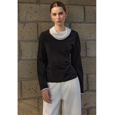 AEL原创长袖修身撞色设计感t恤女2025秋季新款独特好看单穿上衣