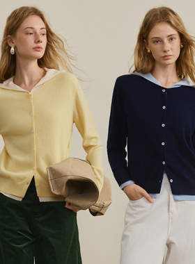 【汤曼妮粉丝专享】AEL原创纯羊毛假两件连帽针织衫百搭显瘦开衫