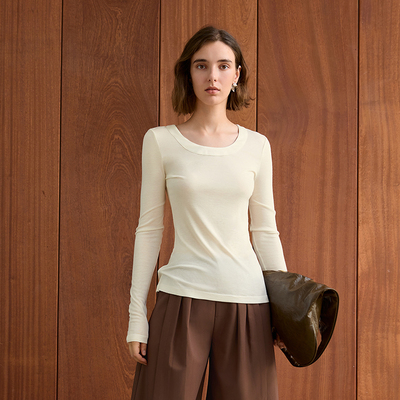 【柒柒】AEL原创百搭圆领长袖上衣女2025新款早秋修身显瘦打底衫