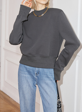 多件多折AEL高级感灰色长袖卫衣女春短款半高领加绒显瘦上衣