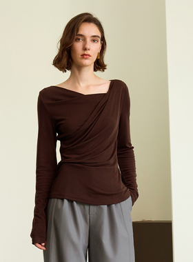 【汤曼妮粉丝专享】AEL天丝羊毛t恤女长袖设计感上衣内搭打底衫