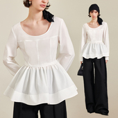 收腰长袖 U领天丝衬衫 女士2025秋季 AEL原创法式 新款 白色设计感衬衣