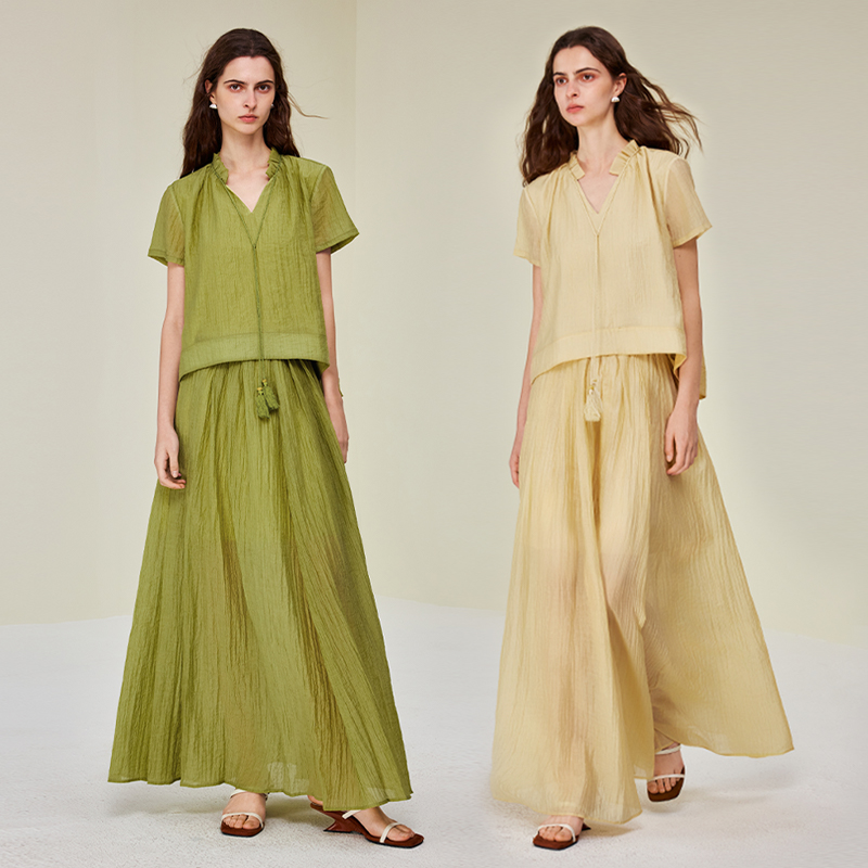 法式度假风天丝套装裙女