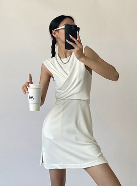 多件多折AEL法式连衣裙女夏季白色短裙显瘦包臀裙轻奢高级感裙子