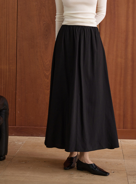 AEL原创百搭修身黑色半身裙女2025春季款宽松高级感轻奢气质长裙