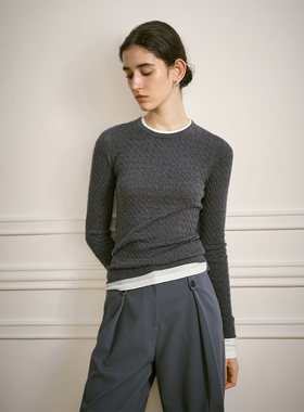 AEL高级感假两件圆领针织内搭打底衫女春季2025新款修身