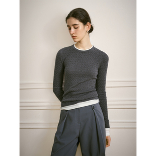 修身 2025新款 女春季 AEL高级感假两件圆领针织内搭打底衫