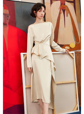 【呼呼专享】AEL原创流光缎面半身裙套装女士2025长袖上衣两件套