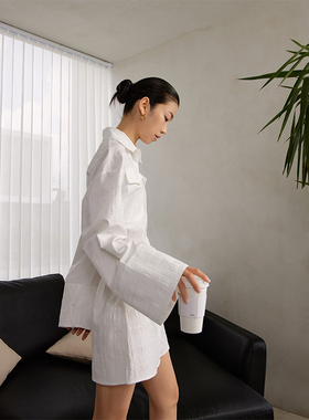 AEL法式白色长袖连衣裙短款修身气质收腰衬衣裙2025年新款女夏
