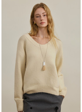 【柒柒】AEL原创慵懒风圆领羊毛毛衣女2025秋冬季宽松显瘦针织衫