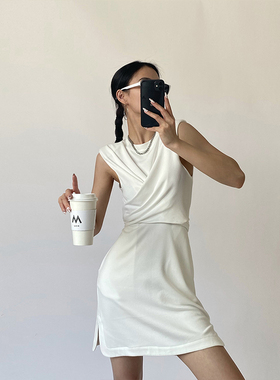 多件多折AEL Studio法式连衣裙高级感短裙女夏季纯白色收腰包臀裙