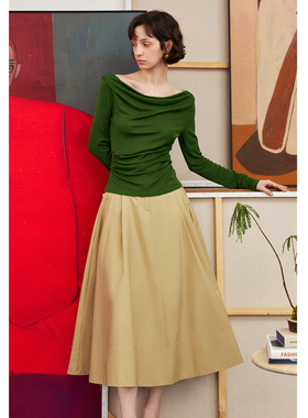 AEL原创法式气质纯棉a字半身裙女士2025秋季新款垂坠感高腰伞裙