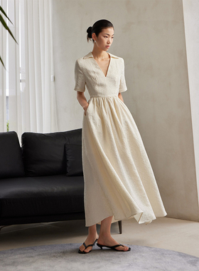 多件多折AEL茶歇法式白色连衣裙女春季2025高级感气质温柔风长裙