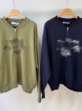 小众设计 25秋 街头时尚 字母印花洗水做旧拉链卫衣外套 男女同款