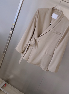小众设计 25年款 极简斜门襟系带西装外套 抽绳松紧腰直筒裤套装