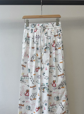 小众设计 25春夏 童趣减龄 手绘涂鸦印花抽绳系带宽松显瘦阔腿裤