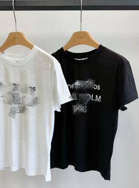 小众设计 25夏季 经典简约百搭 字母印花洗水做旧圆领百搭短袖T恤