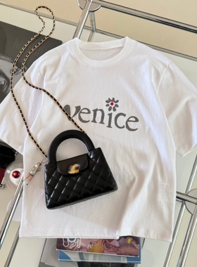 小众设计 24春夏 简约时髦百搭 雏菊字母logo印花修身短款短袖T恤