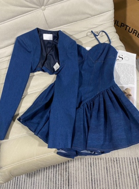 小众设计 23春 俏皮少女感 立体胸型收腰蓬蓬吊带裙 坎肩夹克套装