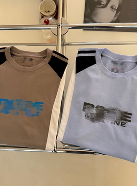 小众设计 24夏 美式复古运动 字母印花撞色宽松短袖T恤 男女同款