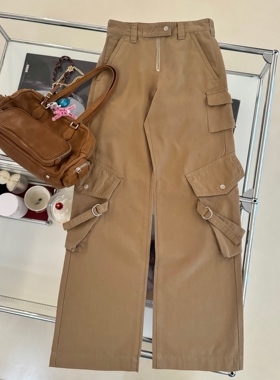 小众设计 24秋 美式潮流街头痞帅 多口袋系带宽松直筒工装休闲裤